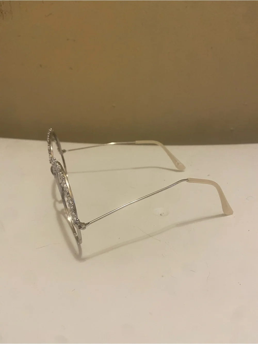 70s Festival Boho Whimsy Silver Round Glasses with White Floral Rim - NO LENSES